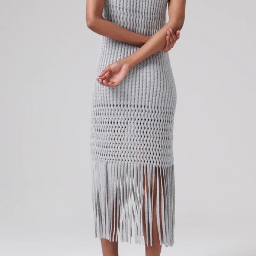 SIMKHAI Jocelyn Metallic Fringe Midi Dress